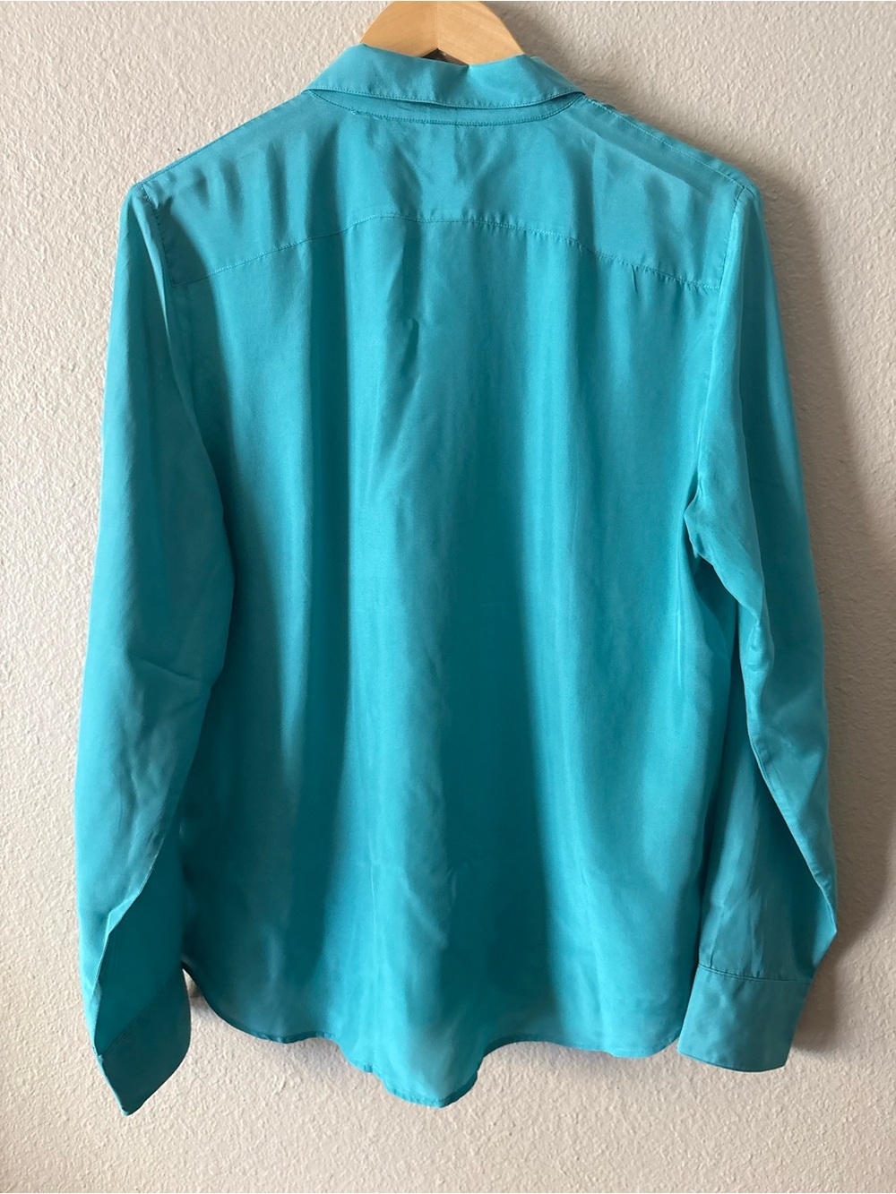 Lauren Ralph Lauren 100% Silk Button Up Shirt Large Turquoise Utility Blouse - Picture 2 of 11